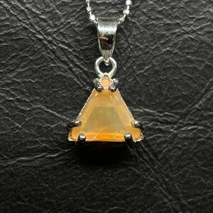 Trillion Orange Kiss Mexican Fire Opal Custom Handmade Pendant Necklace